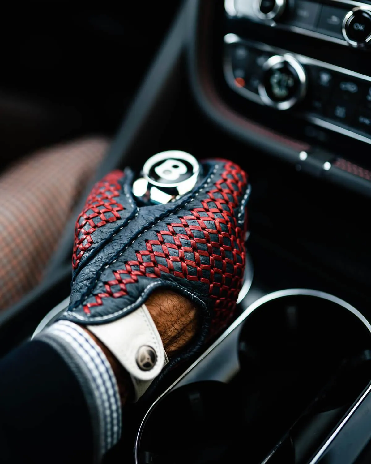 BESPOKE - Peccary Leather Driving Gloves - Dark Blue/Red/Ivory