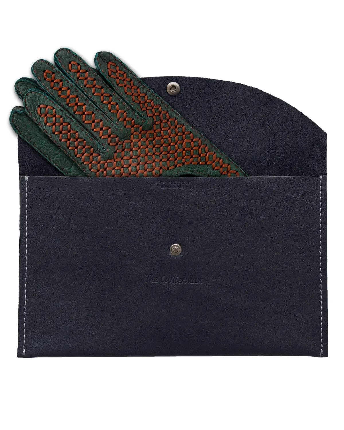BESPOKE - Peccary Leather Driving Gloves - Dark Green/Cognac
