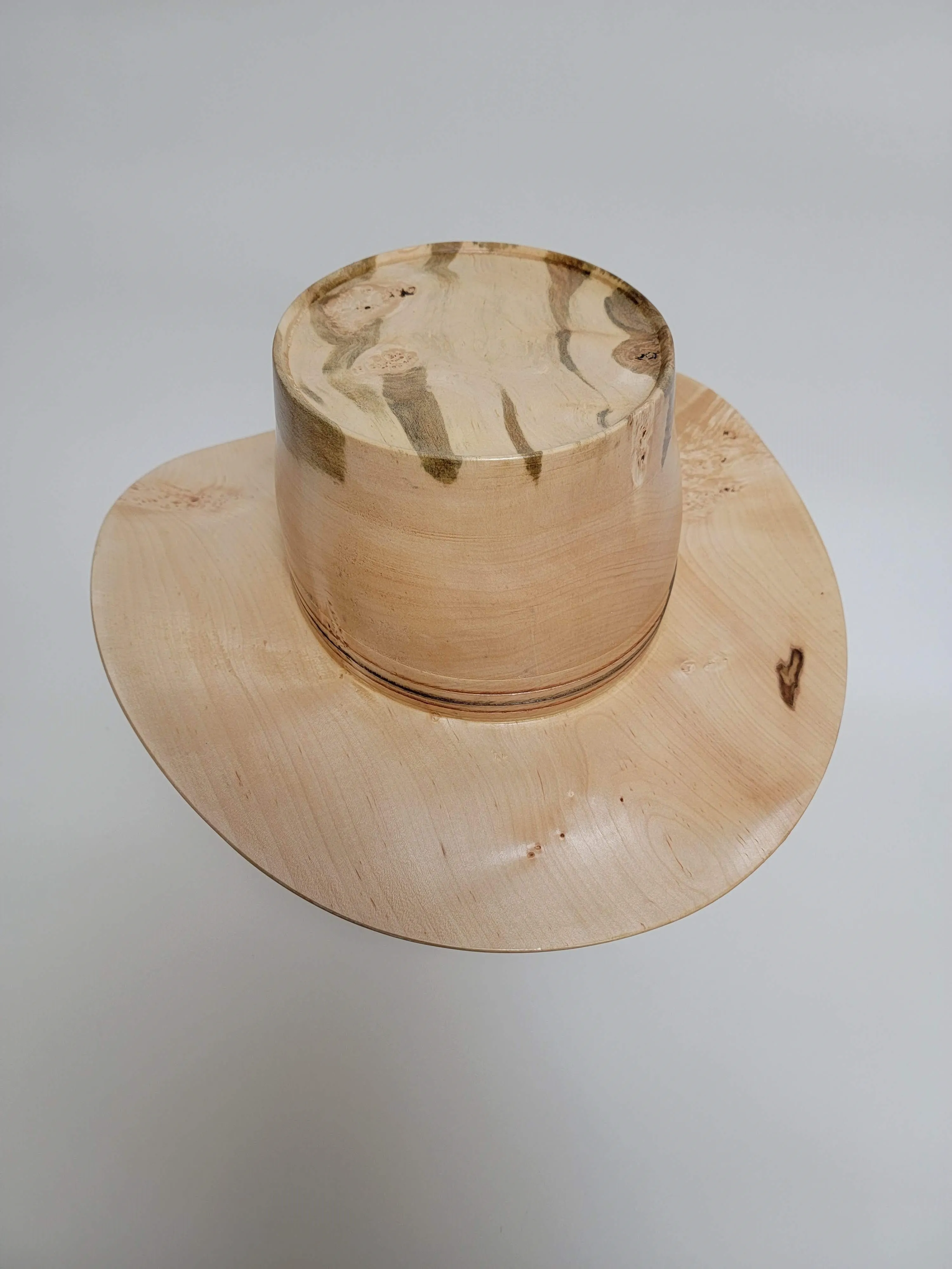 Birdseye Maple Cowboy Hat - Rare Wood Turned Men's Headwear #400