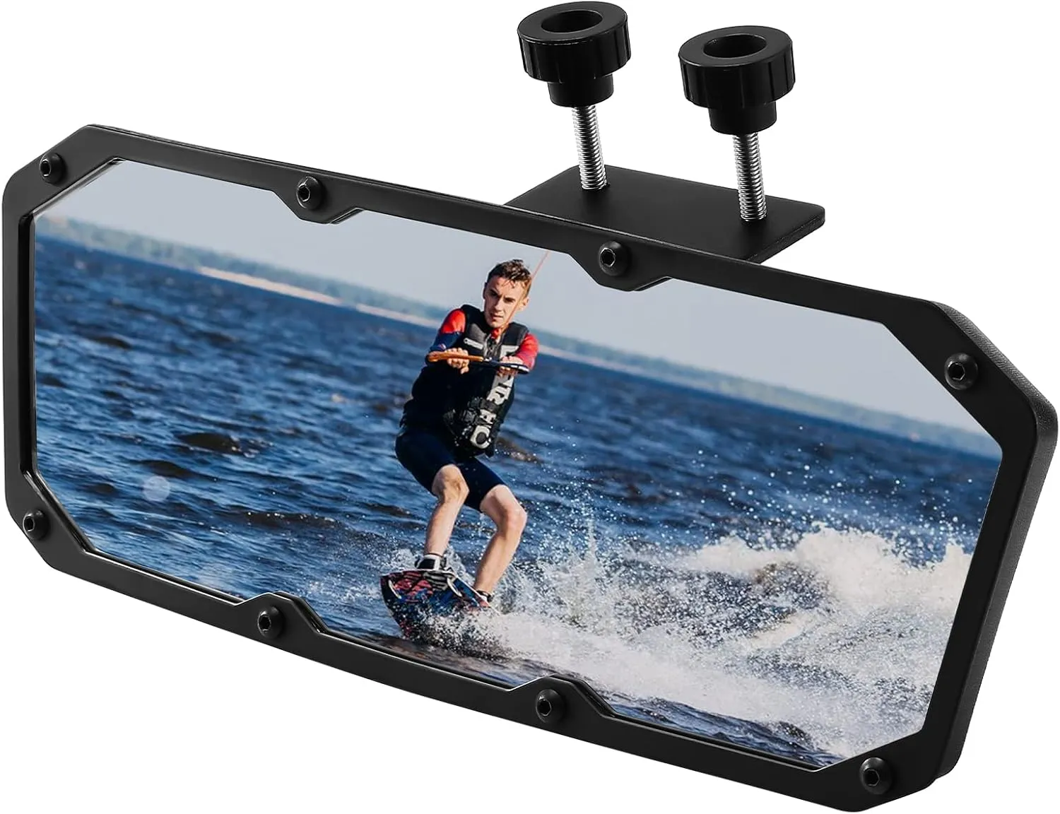 Boat Mirror, 4 "x11" Universal Boat Rear View Mirror with Two Rubber Cushions Easy to Install, Wide Angle Convex Rearview Mirror for Sun Deck Ski Boat Pontoon Boat Water skiing Sports Surfing