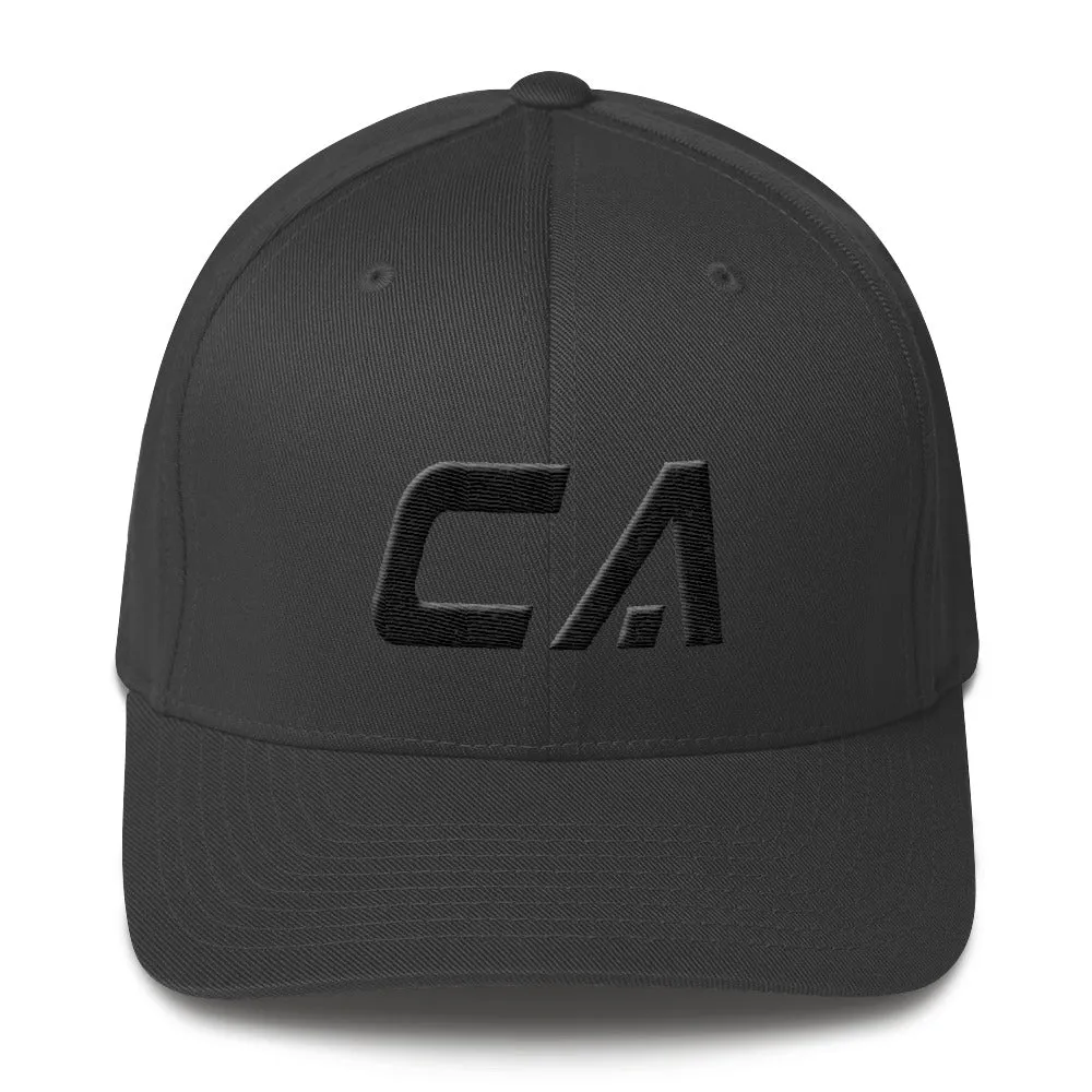 California - Structured Twill Cap - Black Embroidery - CA - Many Hat Color Options Available