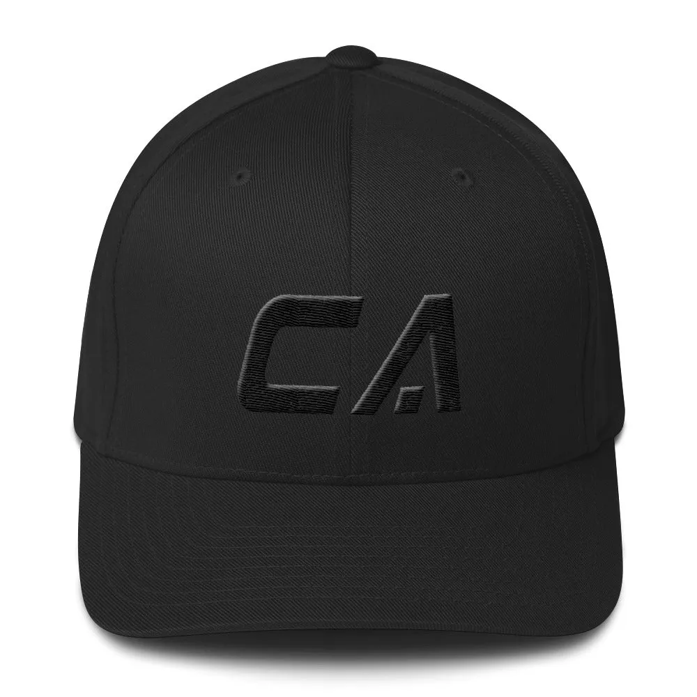 California - Structured Twill Cap - Black Embroidery - CA - Many Hat Color Options Available