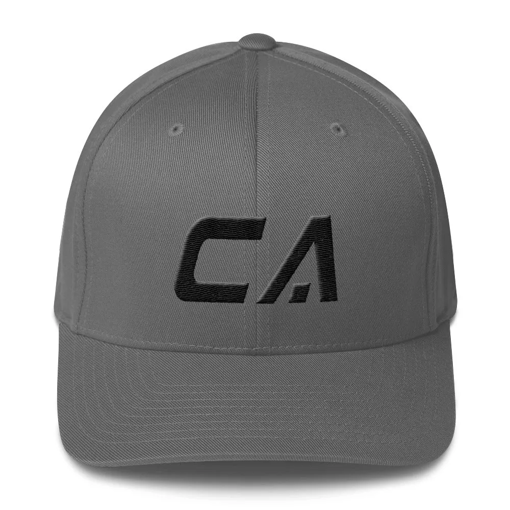 California - Structured Twill Cap - Black Embroidery - CA - Many Hat Color Options Available