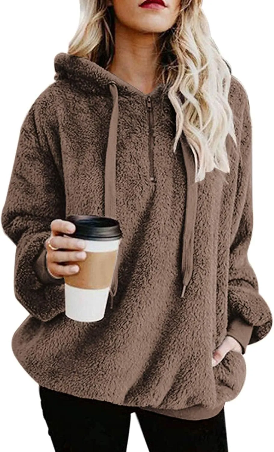 Century Star Womens Hoodies Fuzzy Hooded Sweatshirt Zipper Fleece Hoodie Pullover Sherpa Sweater Fluffy Coat