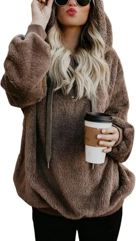 Century Star Womens Hoodies Fuzzy Hooded Sweatshirt Zipper Fleece Hoodie Pullover Sherpa Sweater Fluffy Coat
