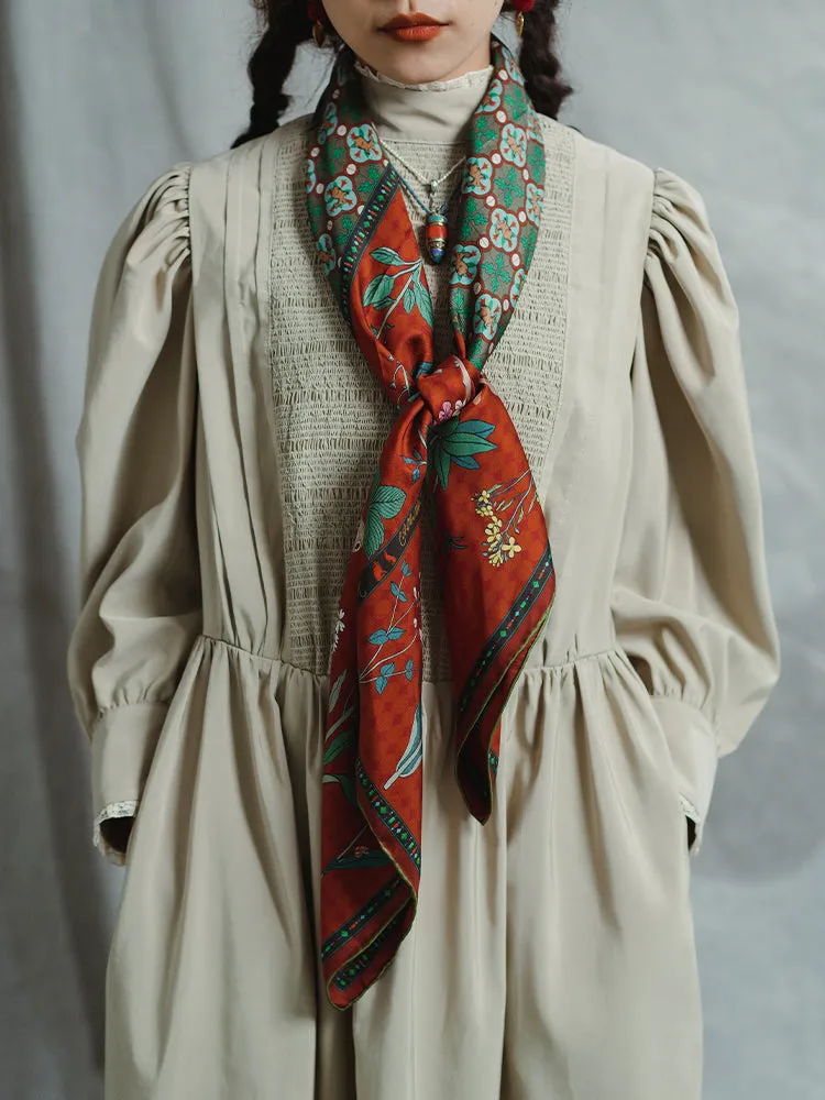 Chowxiaodou 16 Momme Large Square Slik Twill Scarf 106*106-Vintage Red