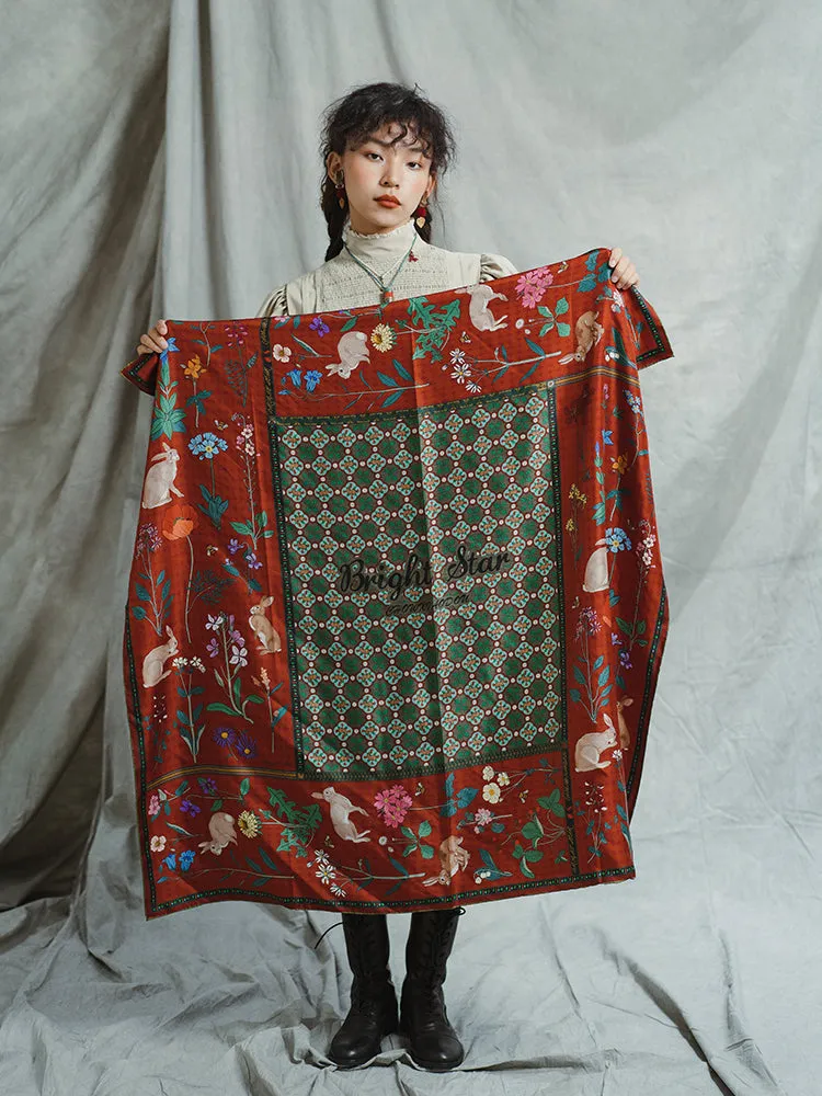 Chowxiaodou 16 Momme Large Square Slik Twill Scarf 106*106-Vintage Red