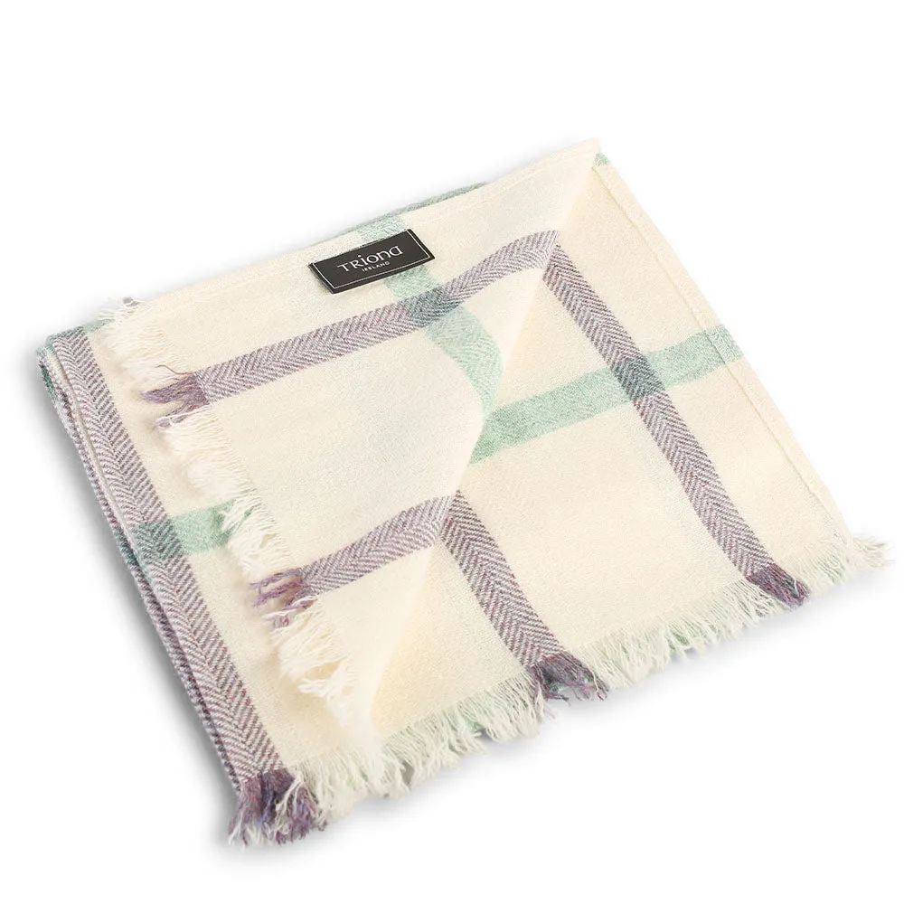 Cream and Lilac Square Donegal Tweed Scarf