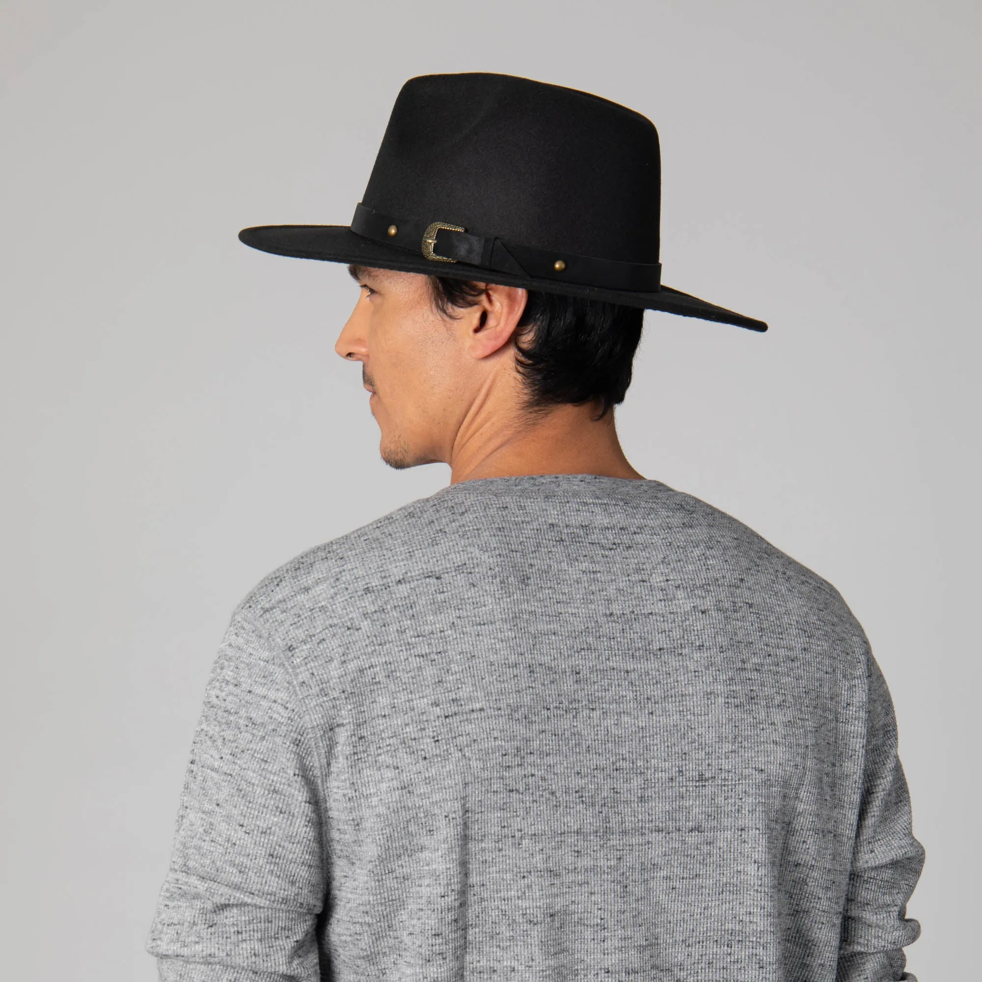 Faux Felt Fedora with Faux Leather Western Buckle Band
