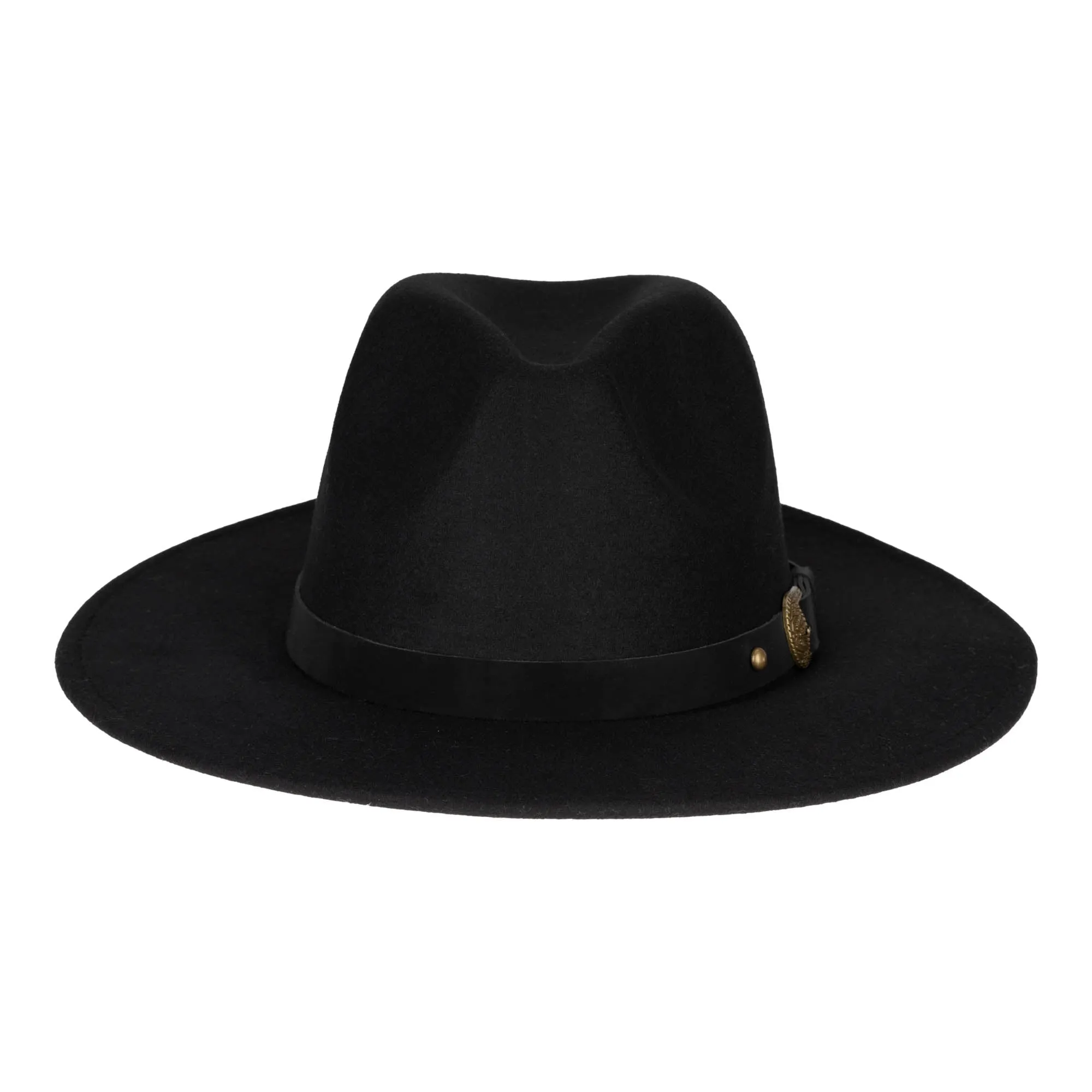 Faux Felt Fedora with Faux Leather Western Buckle Band