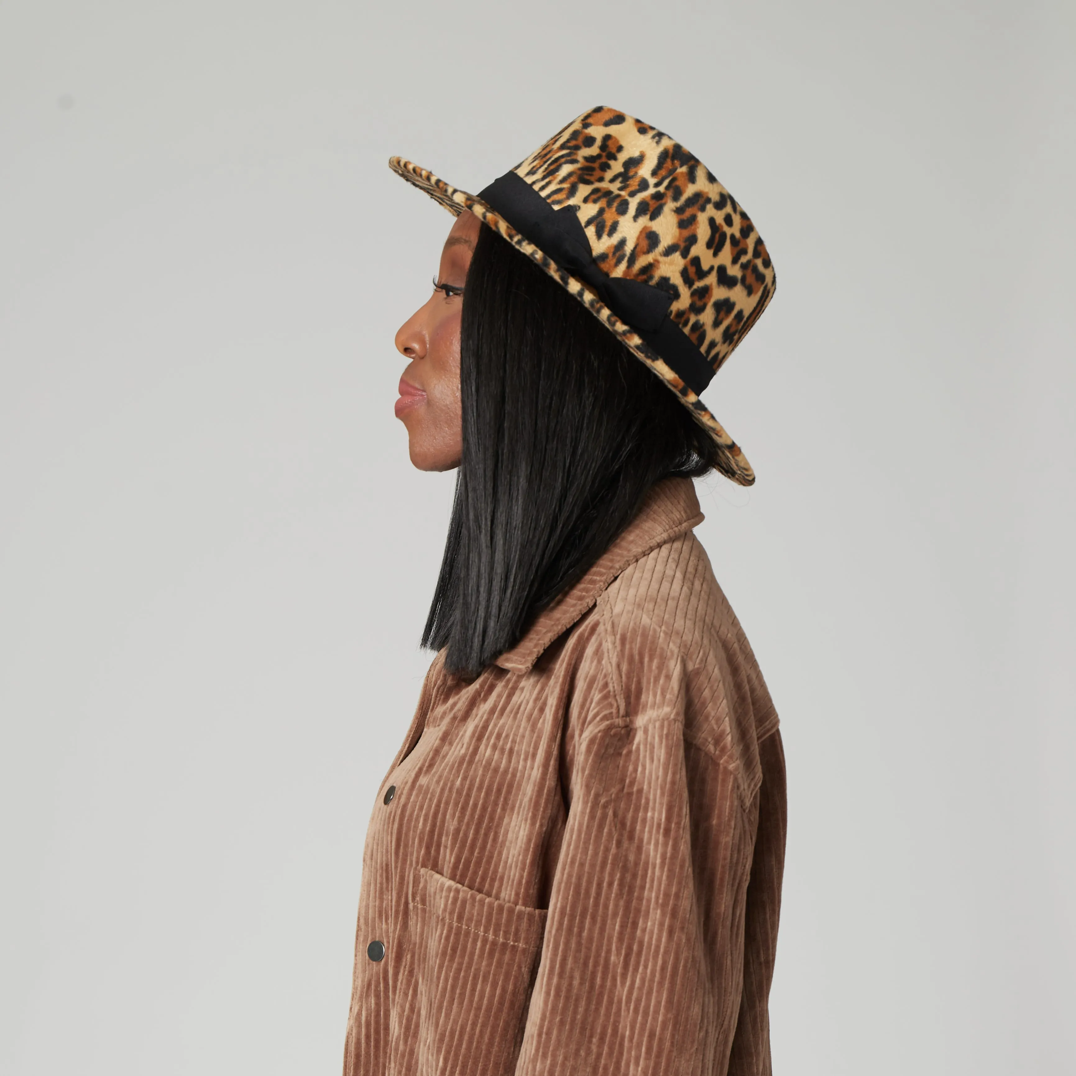 Faux Felt Leopard Print Fedora