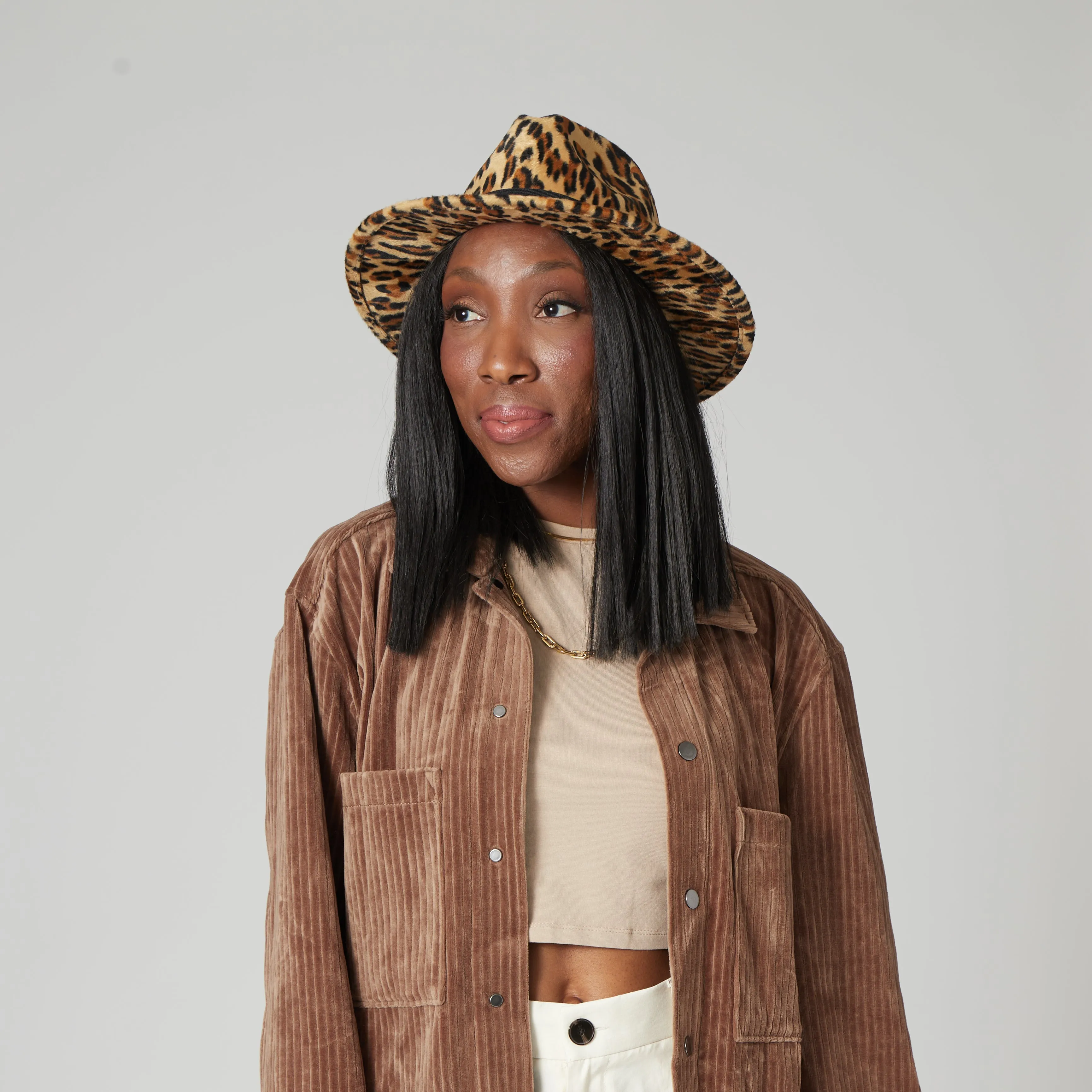 Faux Felt Leopard Print Fedora