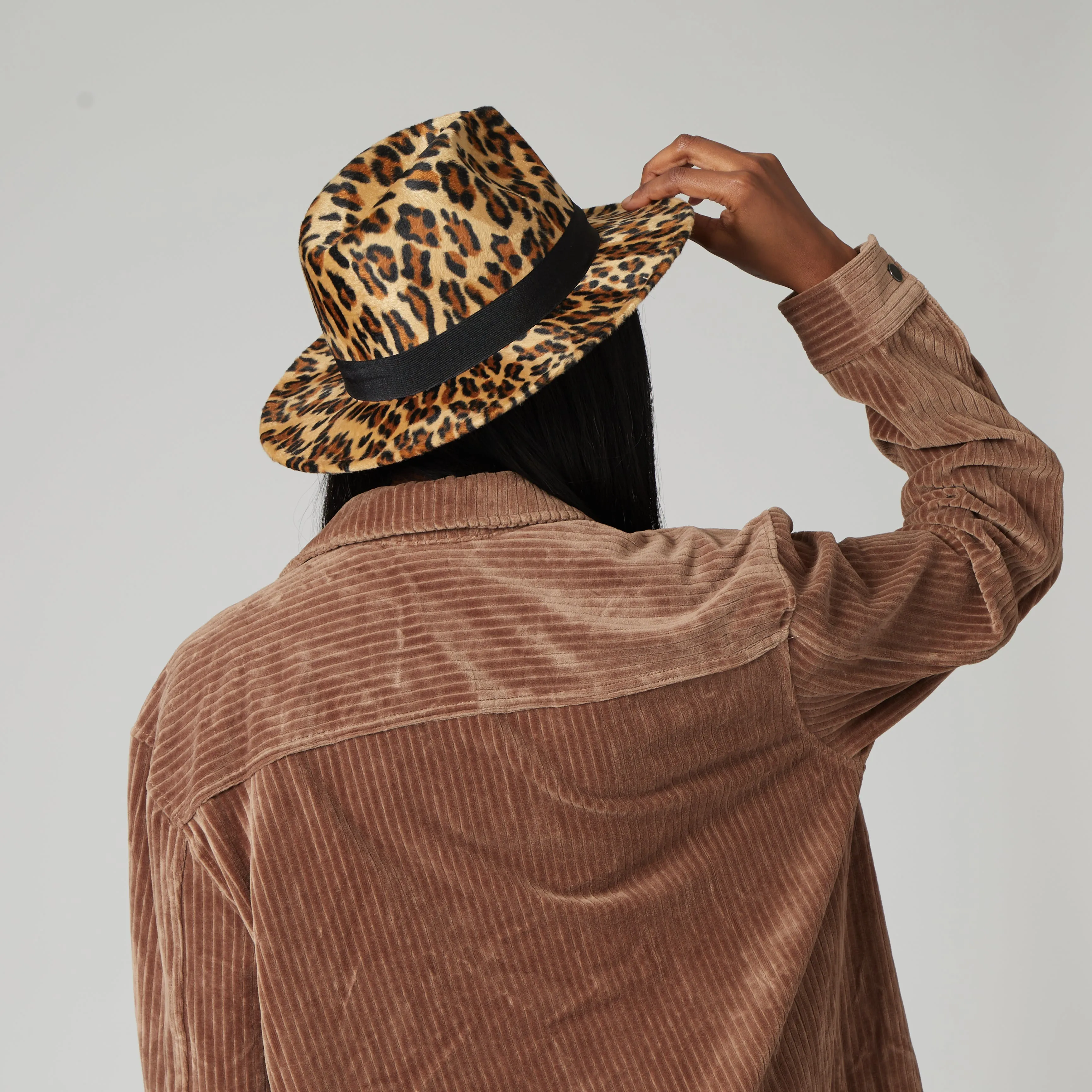 Faux Felt Leopard Print Fedora