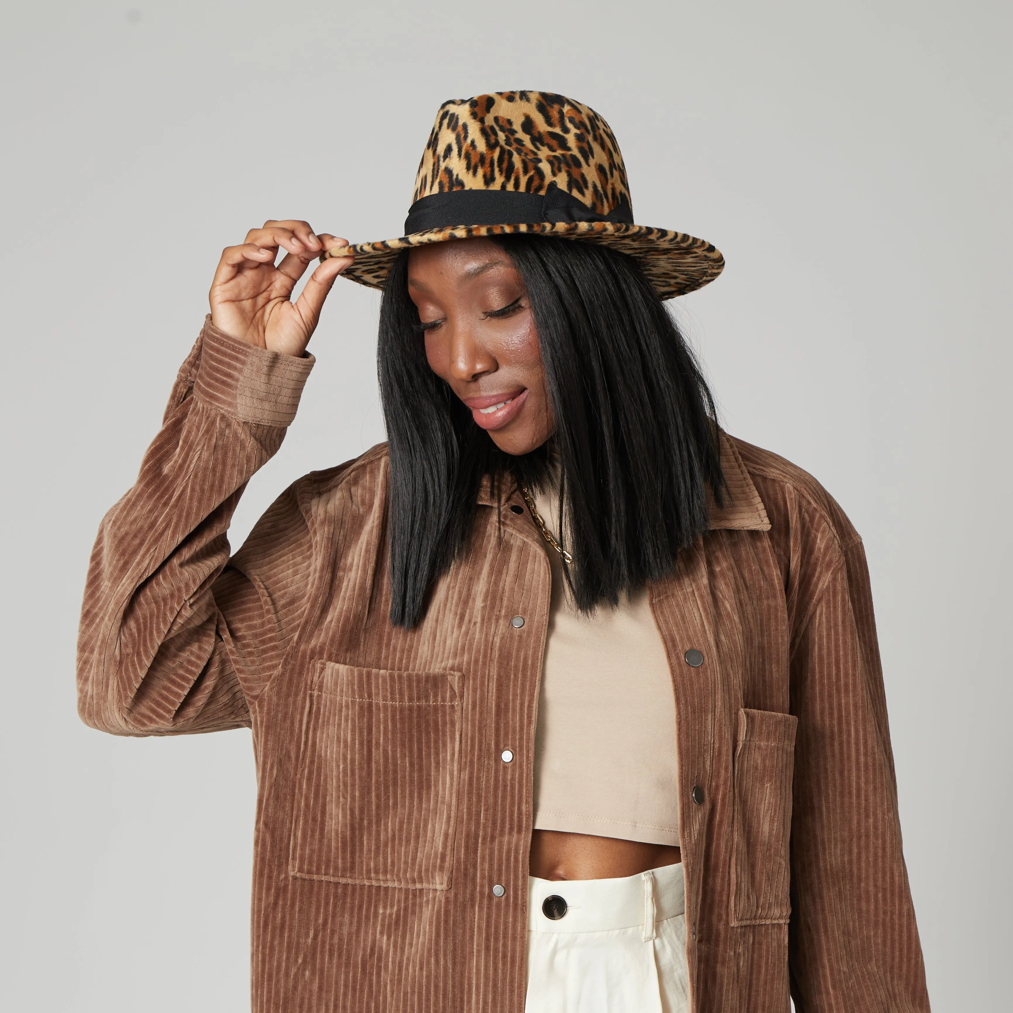 Faux Felt Leopard Print Fedora