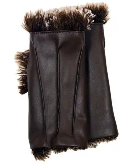 Fingerless / Driving Gloves - Vegan Leather in Chocolate with Silver Tipped Fox Faux Fur in Brown