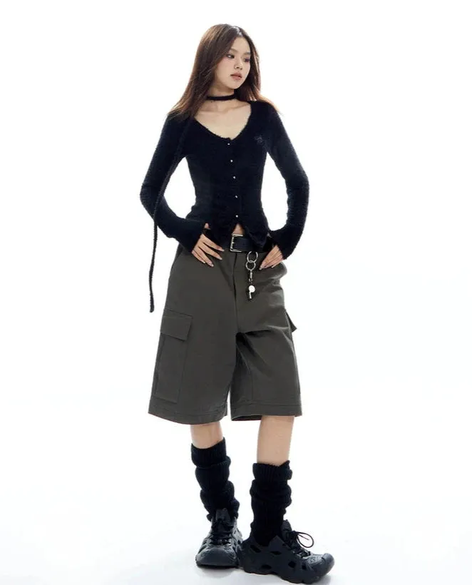 Fuzzy Scarf-Neck Skinny Cardigan