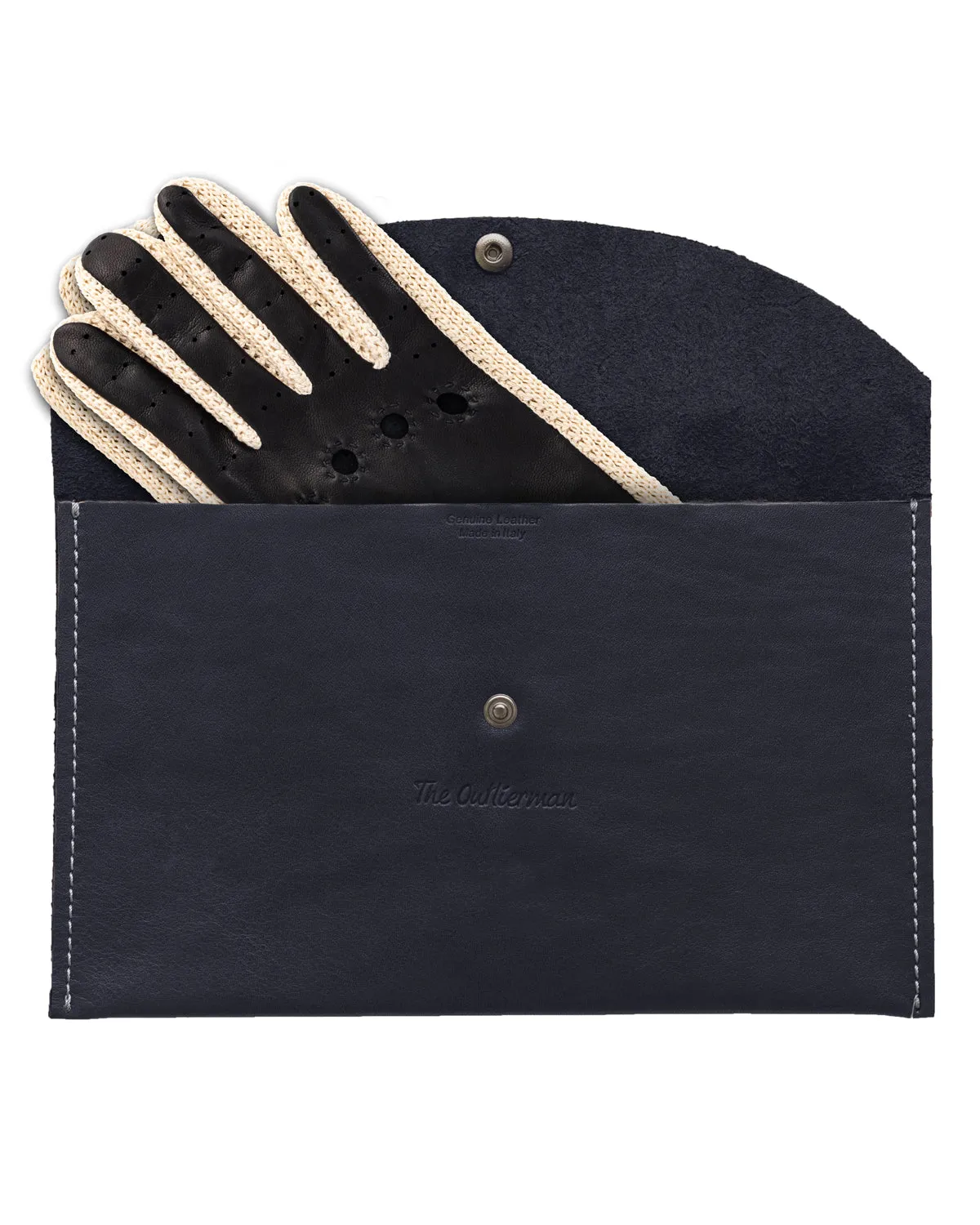 GRAN TURISMO - Leather and Cotton Crochet Driving Gloves - Navy/Cream