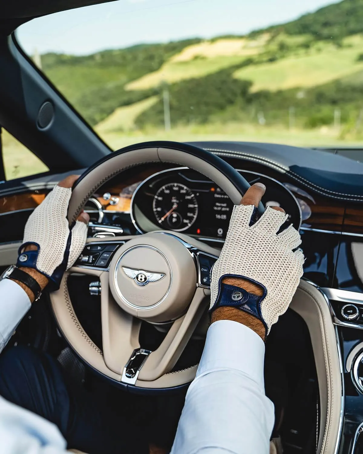 HERITAGE - Fingerless Stringback Driving Gloves - Blue