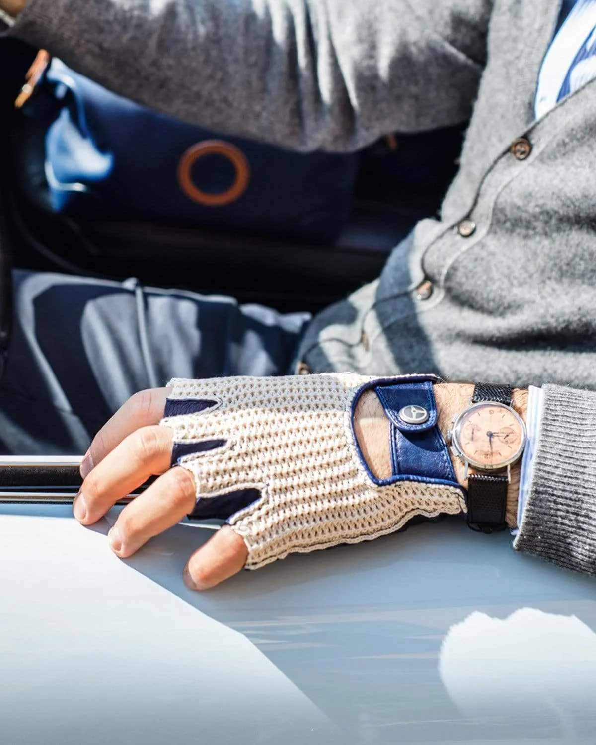 HERITAGE - Fingerless Stringback Driving Gloves - Blue