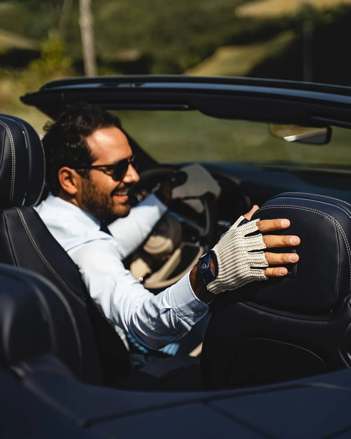 HERITAGE - Fingerless Stringback Driving Gloves - Blue
