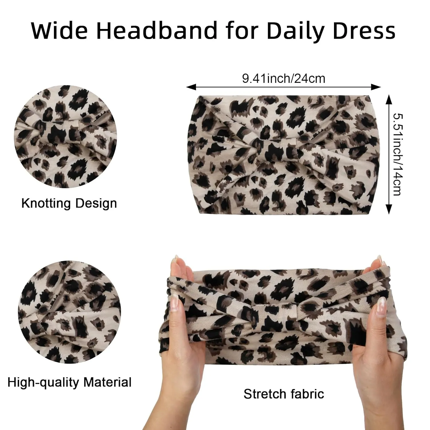 Huachi Wide Headbands for Women African Leopard Printed Head Bands for Womens Hair Knotted Non Slip Headwrap Turban Sport Yoga Girls Bandeau Hair Accessories (Pack of 4)