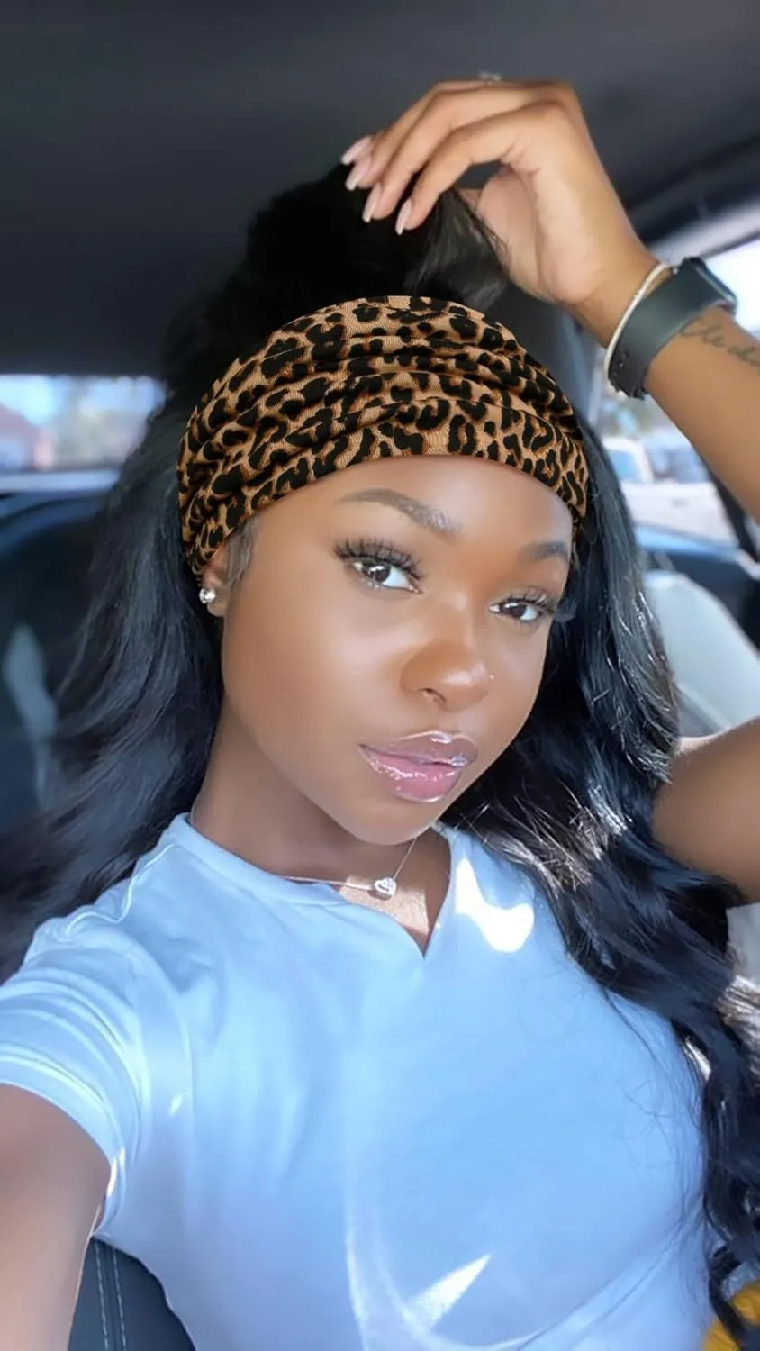 Huachi Wide Headbands for Women African Leopard Printed Head Bands for Womens Hair Knotted Non Slip Headwrap Turban Sport Yoga Girls Bandeau Hair Accessories (Pack of 4)