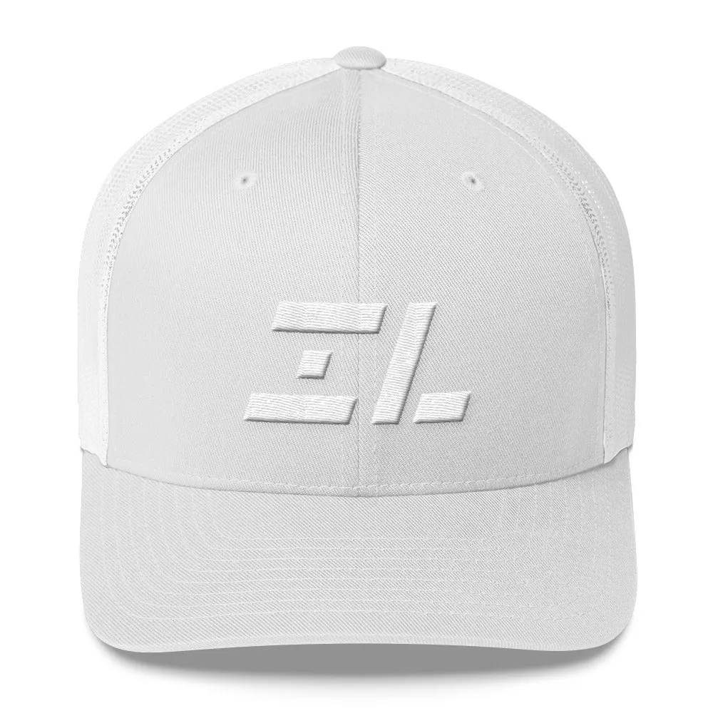 Illinois - Mesh Back Trucker Cap - White Embroidery - IL - Many Hat Color Options Available