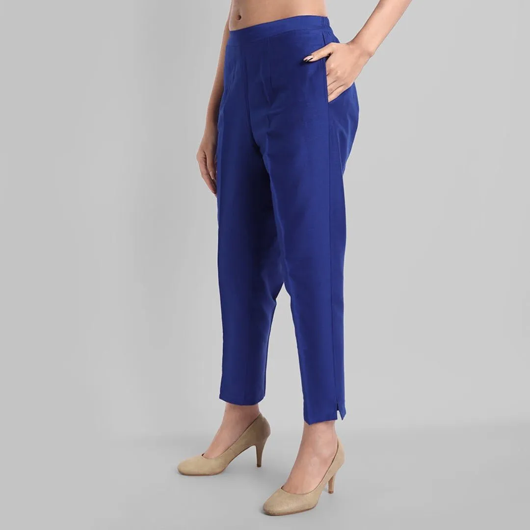 Ink Blue Textured Silk Lapel Kurta Pants Set