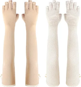 kilofly Women's Long Anti-UV Breathable Arm Sun Block Driving Gloves, 2 Pairs