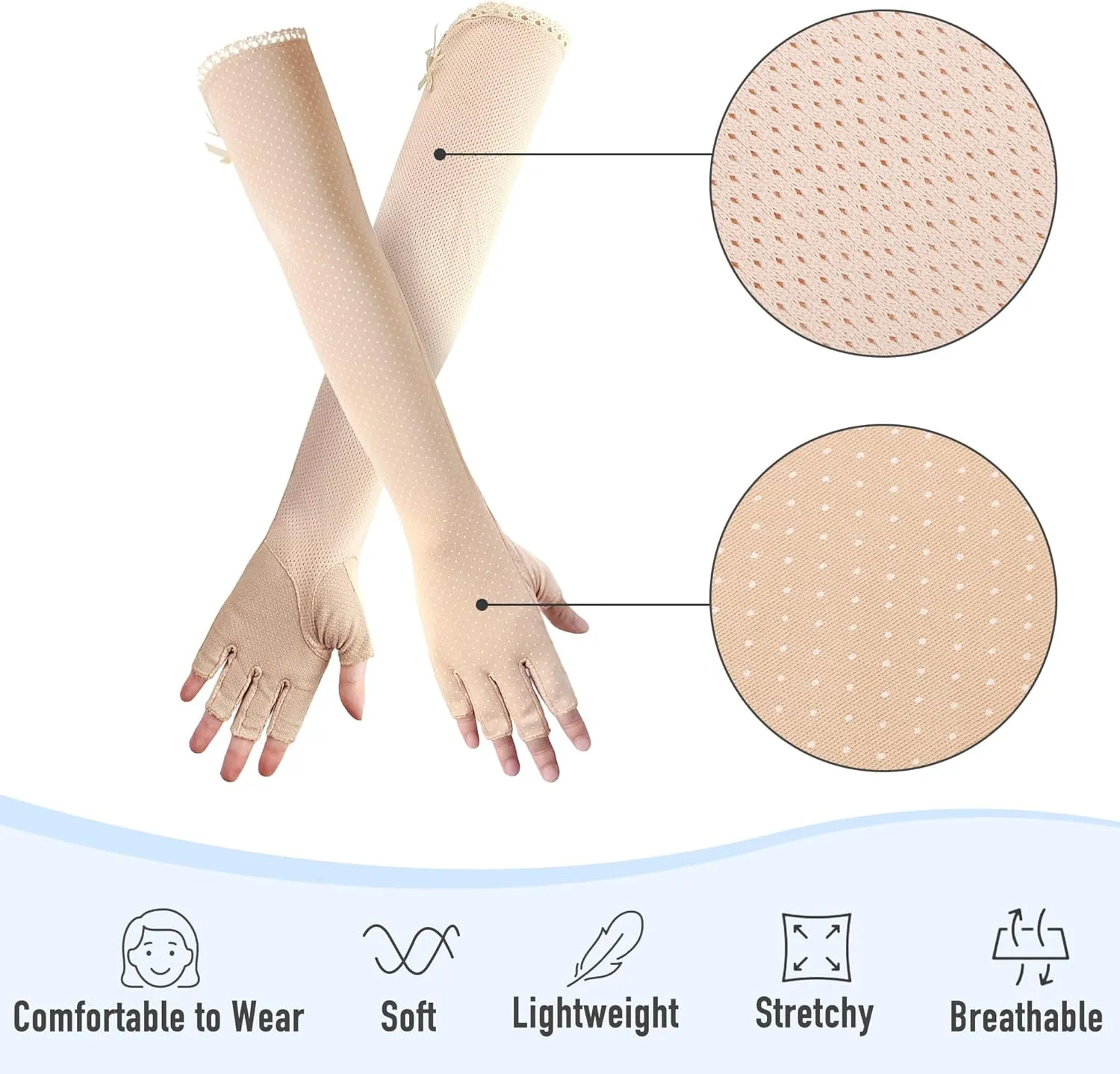 kilofly Women's Long Anti-UV Breathable Arm Sun Block Driving Gloves, 2 Pairs