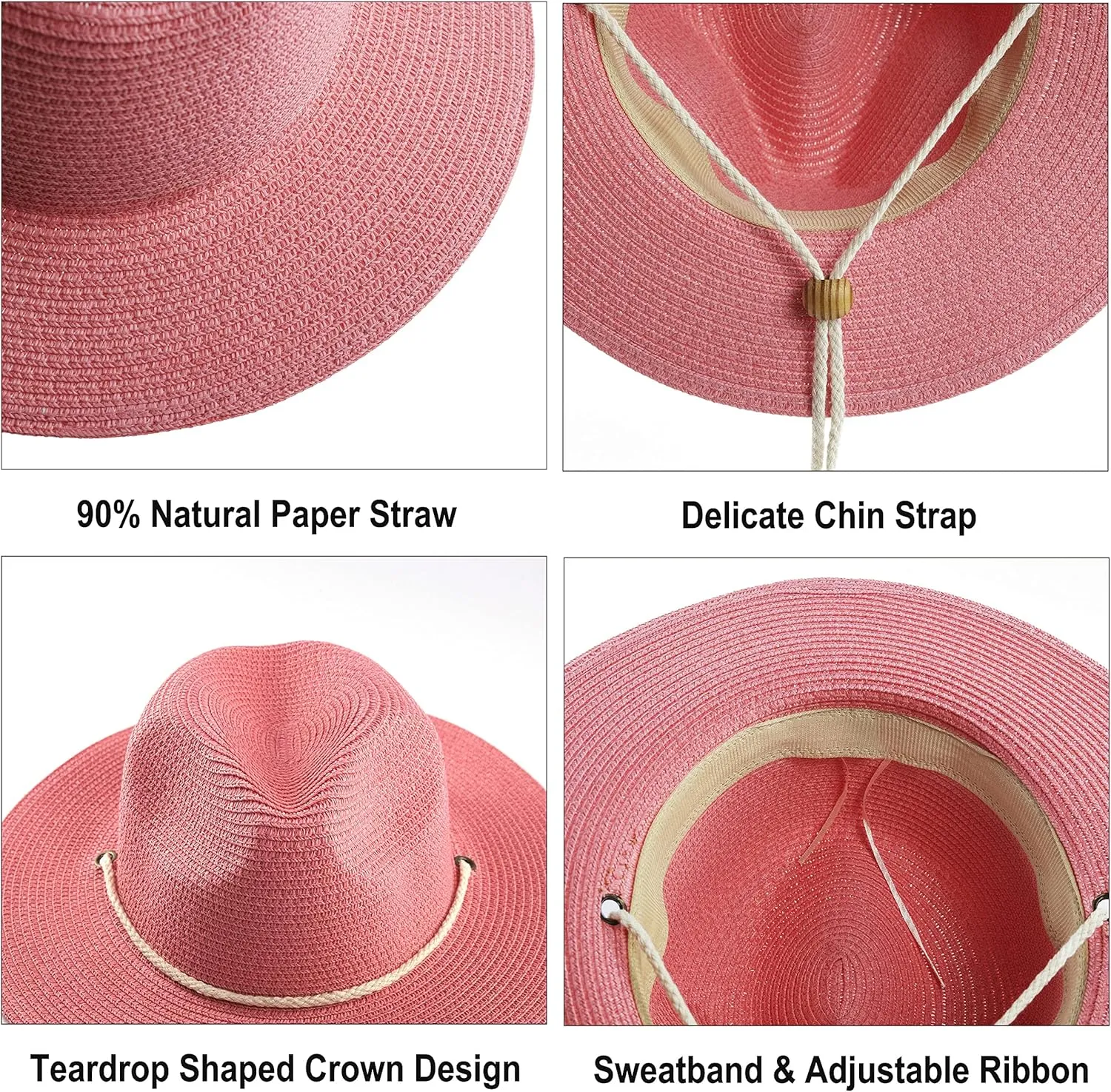 Koreshion Women Straw Fedora Hat Summer Panama Beach Sun Hats UV UPF50  Cap