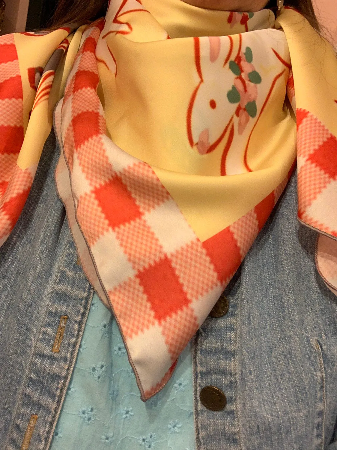 Large Silk Whimsical Scarf - Blue Bunnies