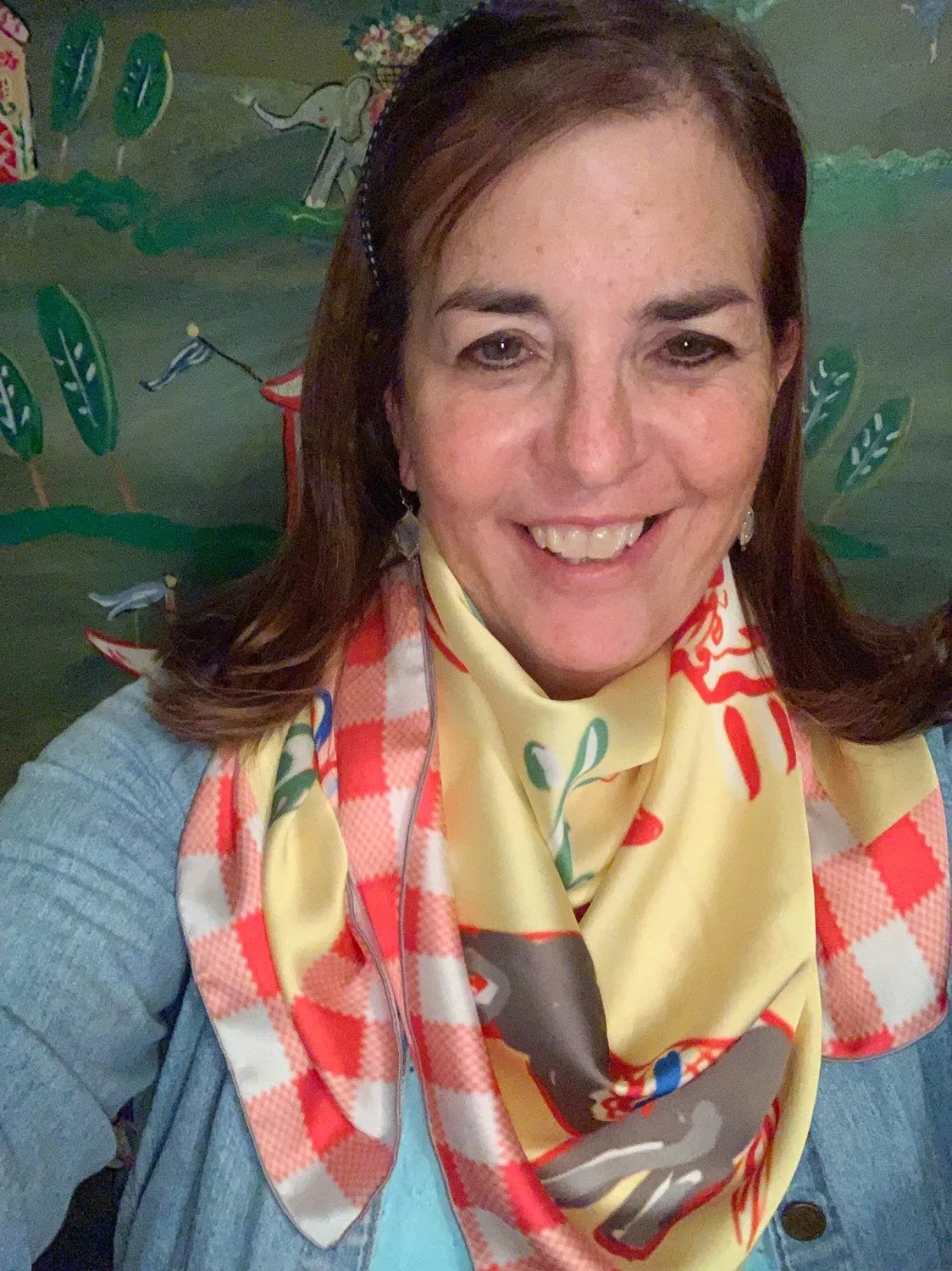 Large Silk Whimsical Scarf - Blue Bunnies
