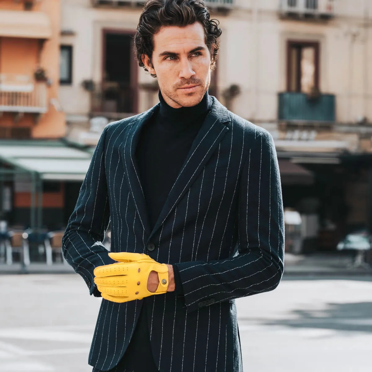 Leonardo (yellow) - Italian driving gloves made of American deerskin leather