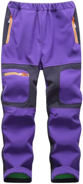linlon Kids Boy's Snow Waterproof Pants Youth Fleece Lind Hiking Softshell Warm Insulated Trousers