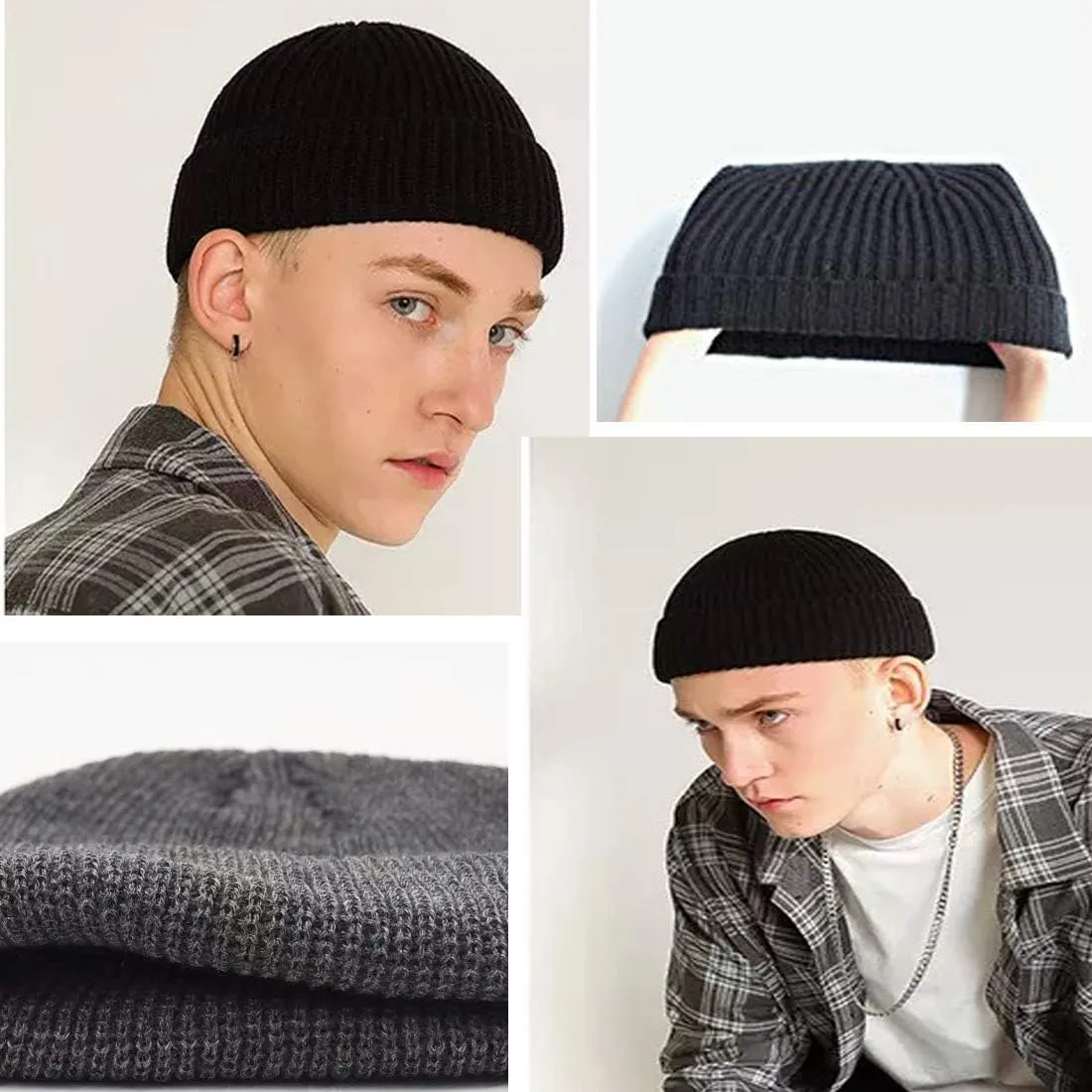 MAIAGO Fisherman Beanie for Men Women, Knit Cuff Beanie Cap Short Beanie Hat, Winter Warm Hats