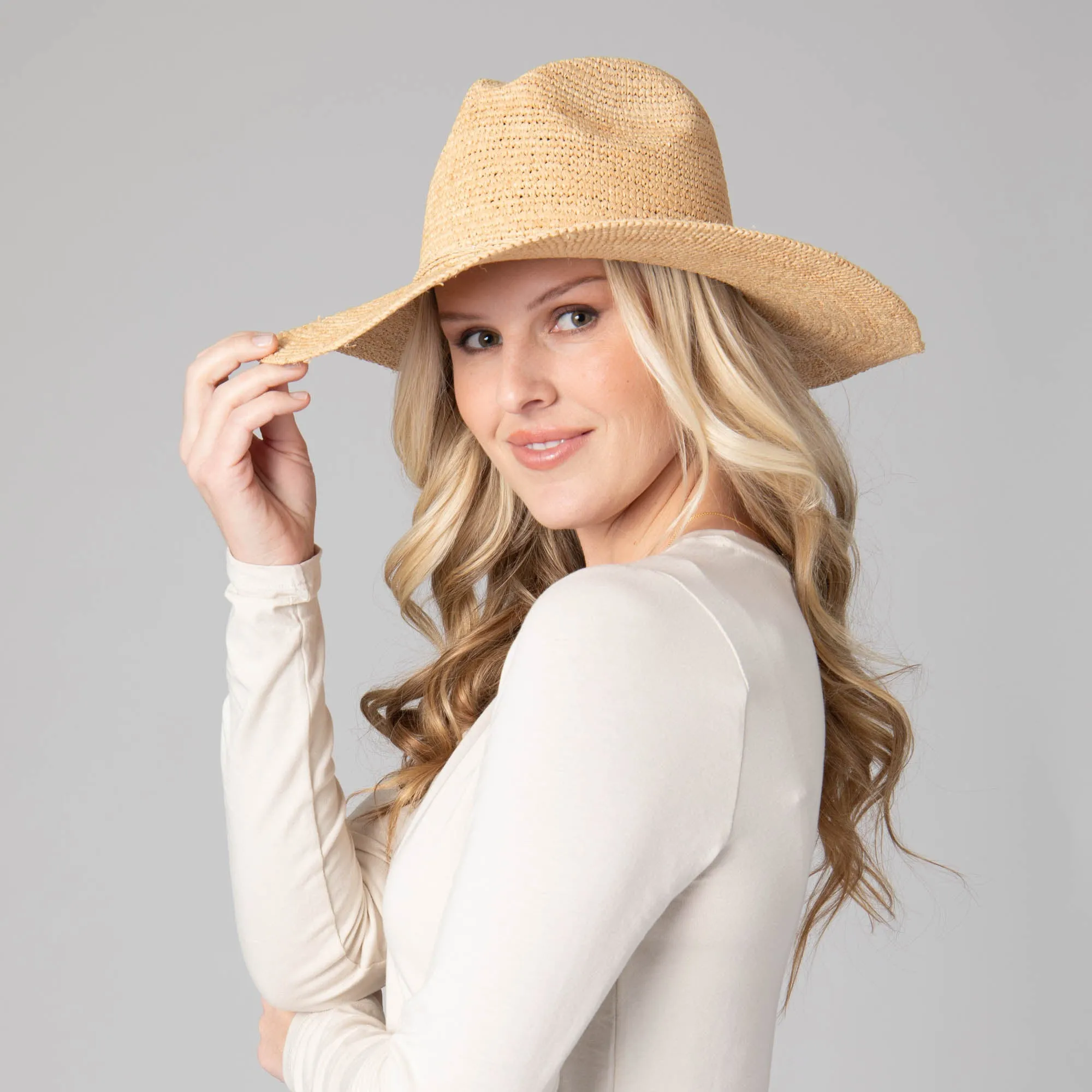 Marina Women's Crochet Raffia Fedora