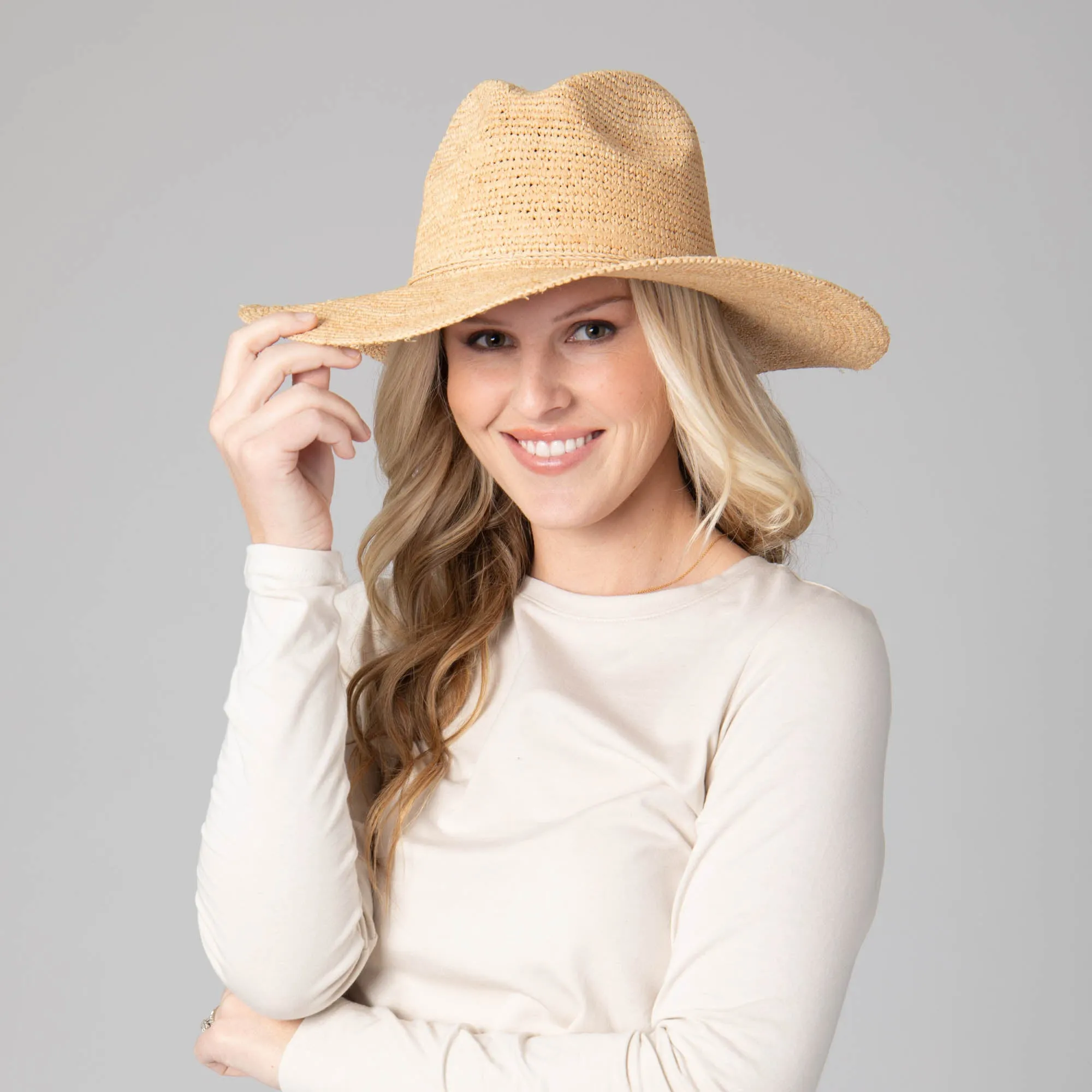 Marina Women's Crochet Raffia Fedora