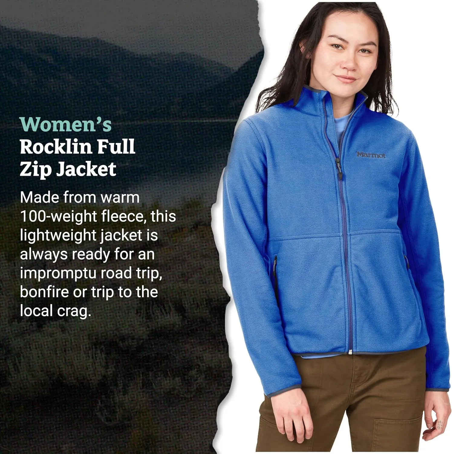 MARMOT Women's Rocklin Full-Zip Jacket - Classic, Warm, Lightweight 100-Weight Fleece Layer