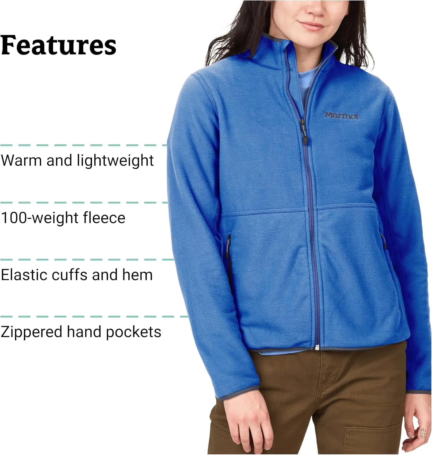 MARMOT Women's Rocklin Full-Zip Jacket - Classic, Warm, Lightweight 100-Weight Fleece Layer