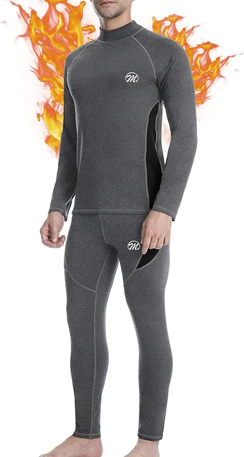 MEETWEE Men's Thermal Underwear Set, Winter Ski Gear Fleece Lined Long Johns Base Layer Warm Top & Bottom for Skiing Black
