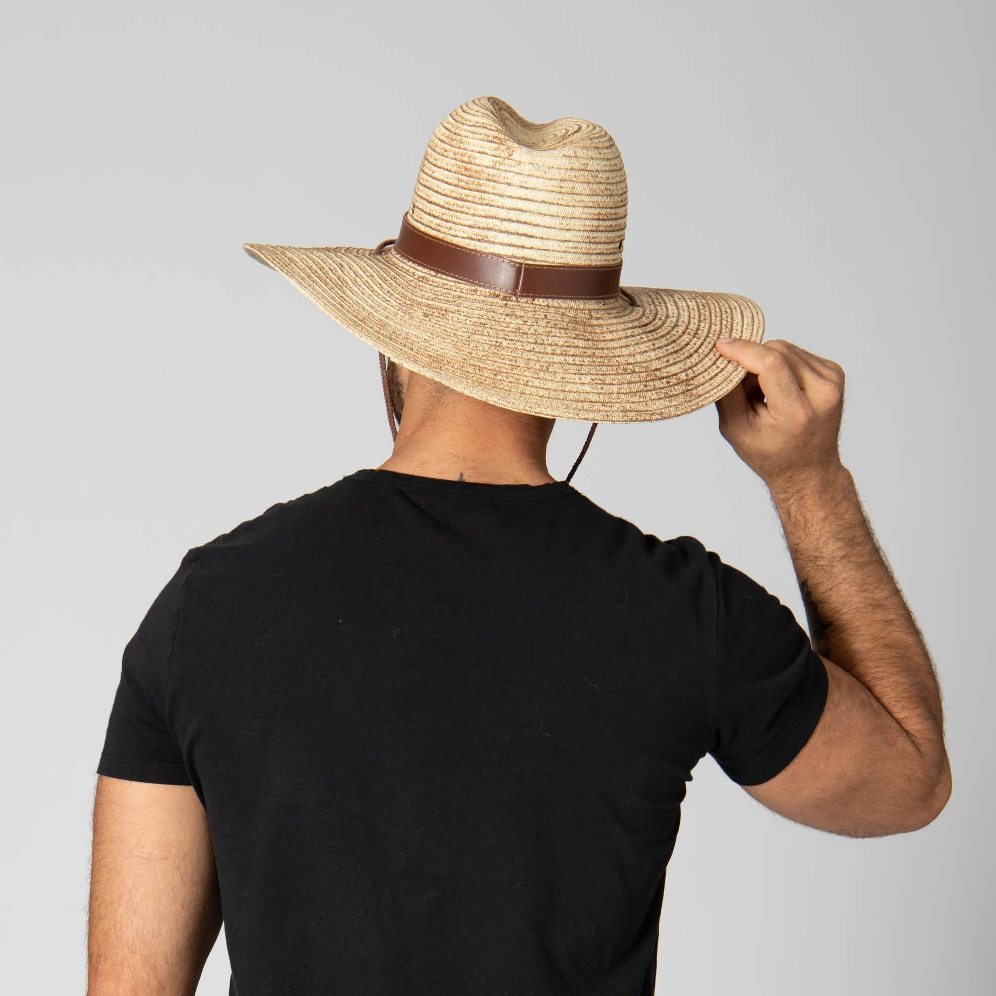 Mens Paperbraid Fedora with Leather Band and Matching Chin Chord