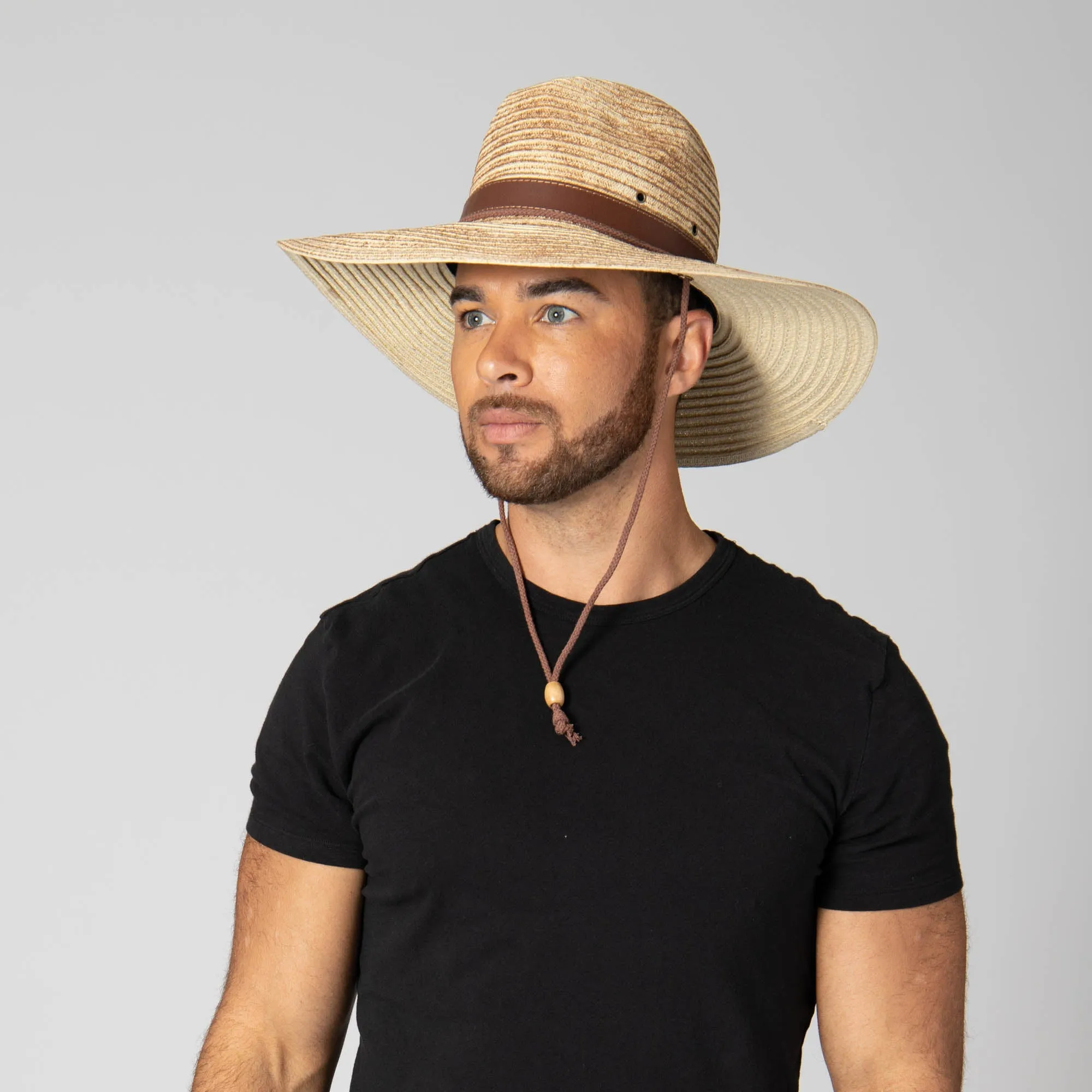 Mens Paperbraid Fedora with Leather Band and Matching Chin Chord