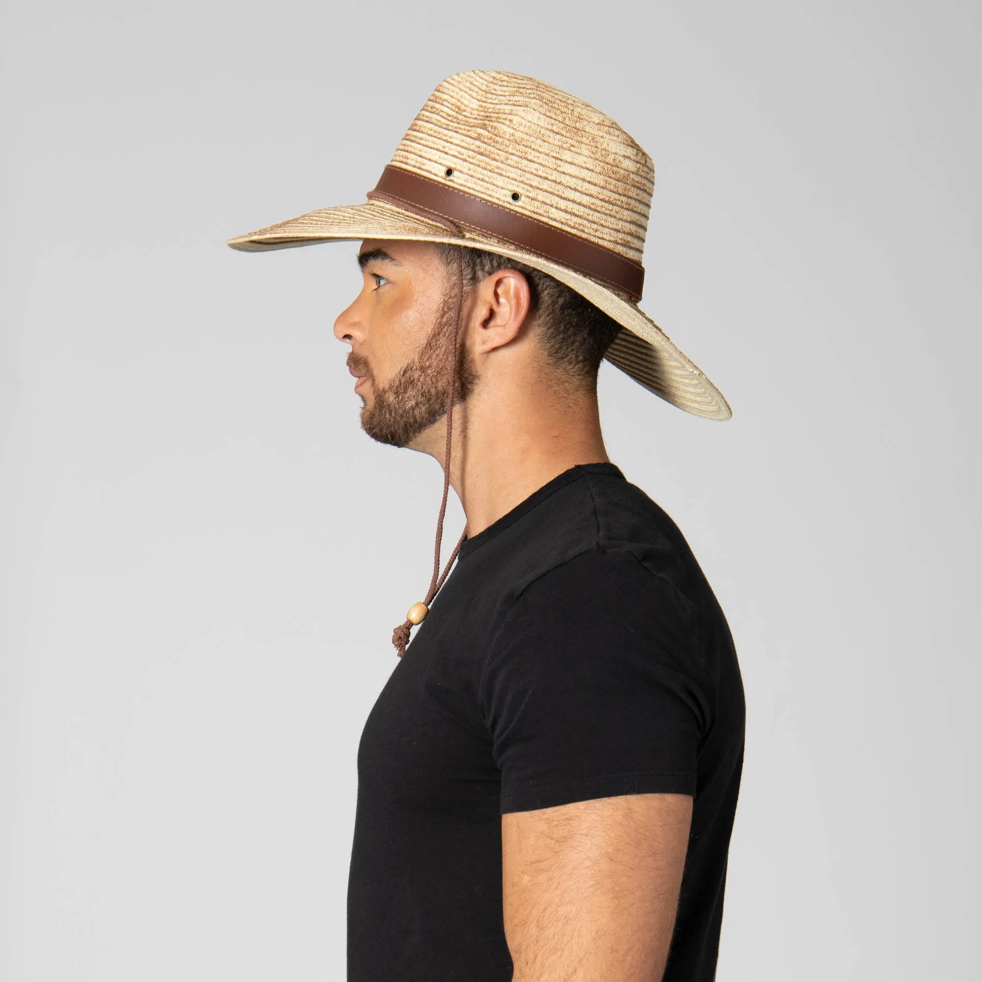 Mens Paperbraid Fedora with Leather Band and Matching Chin Chord