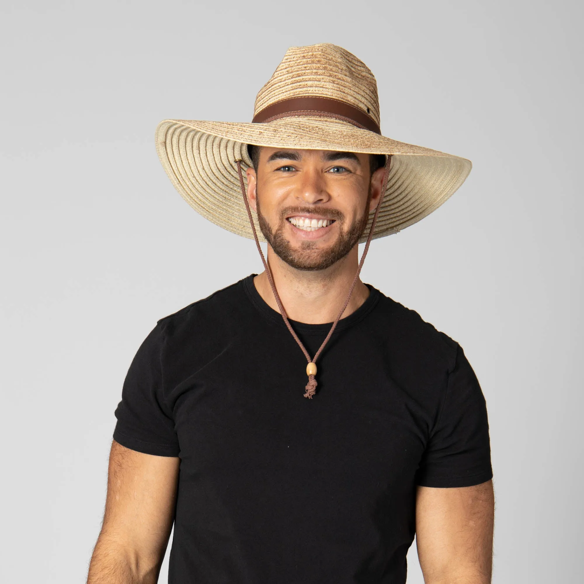 Mens Paperbraid Fedora with Leather Band and Matching Chin Chord