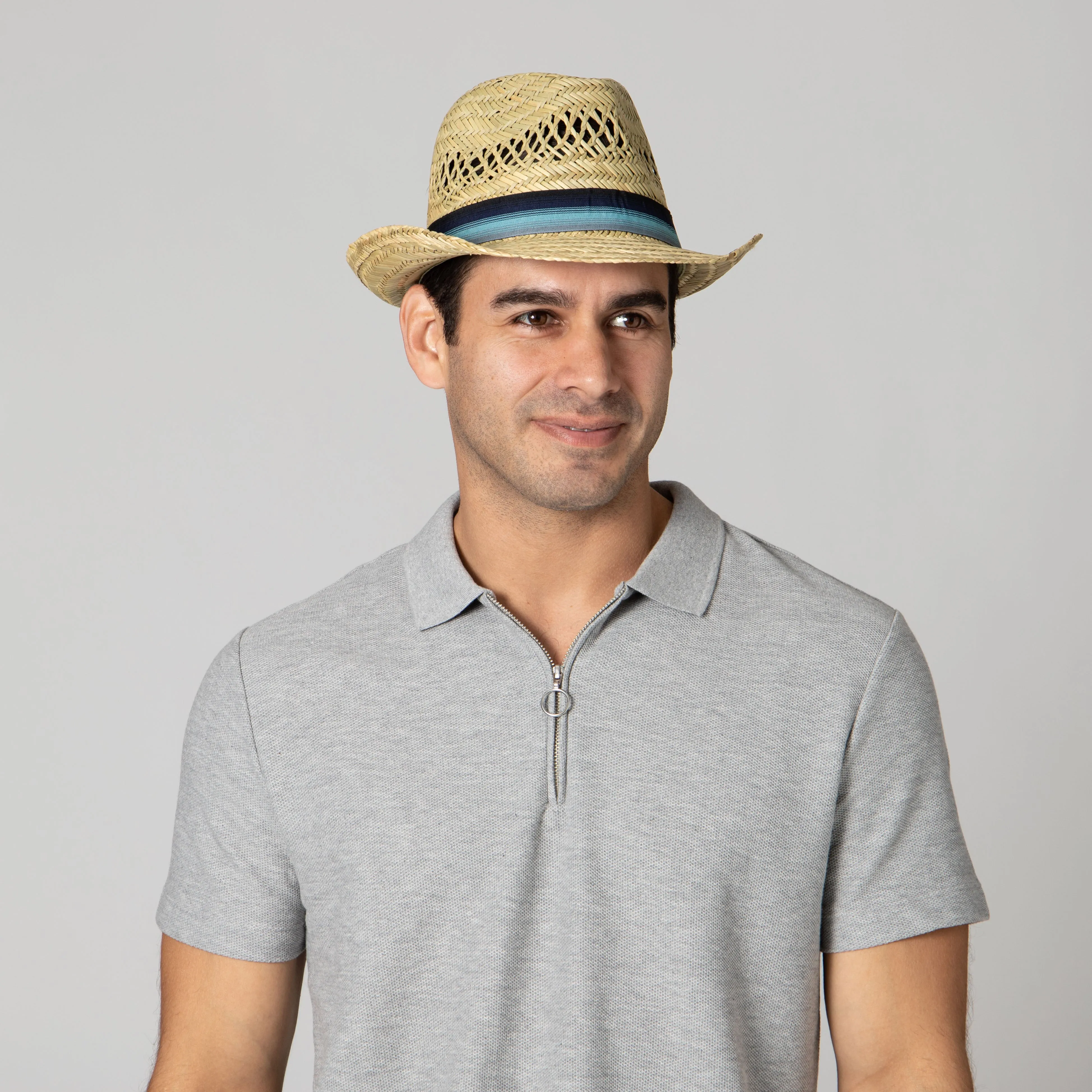 Mens Seagrass Fedora With Multi Color Inset