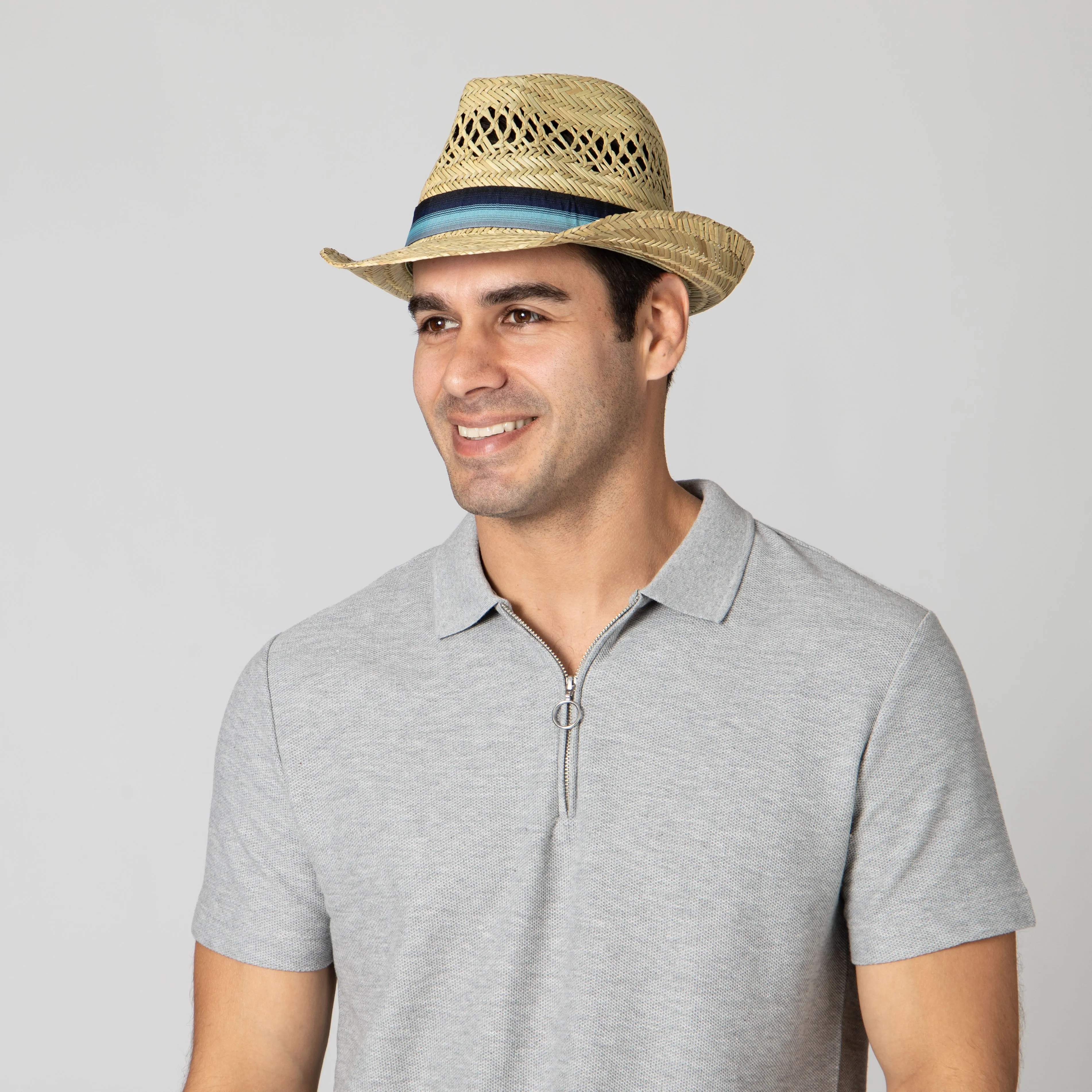 Mens Seagrass Fedora With Multi Color Inset