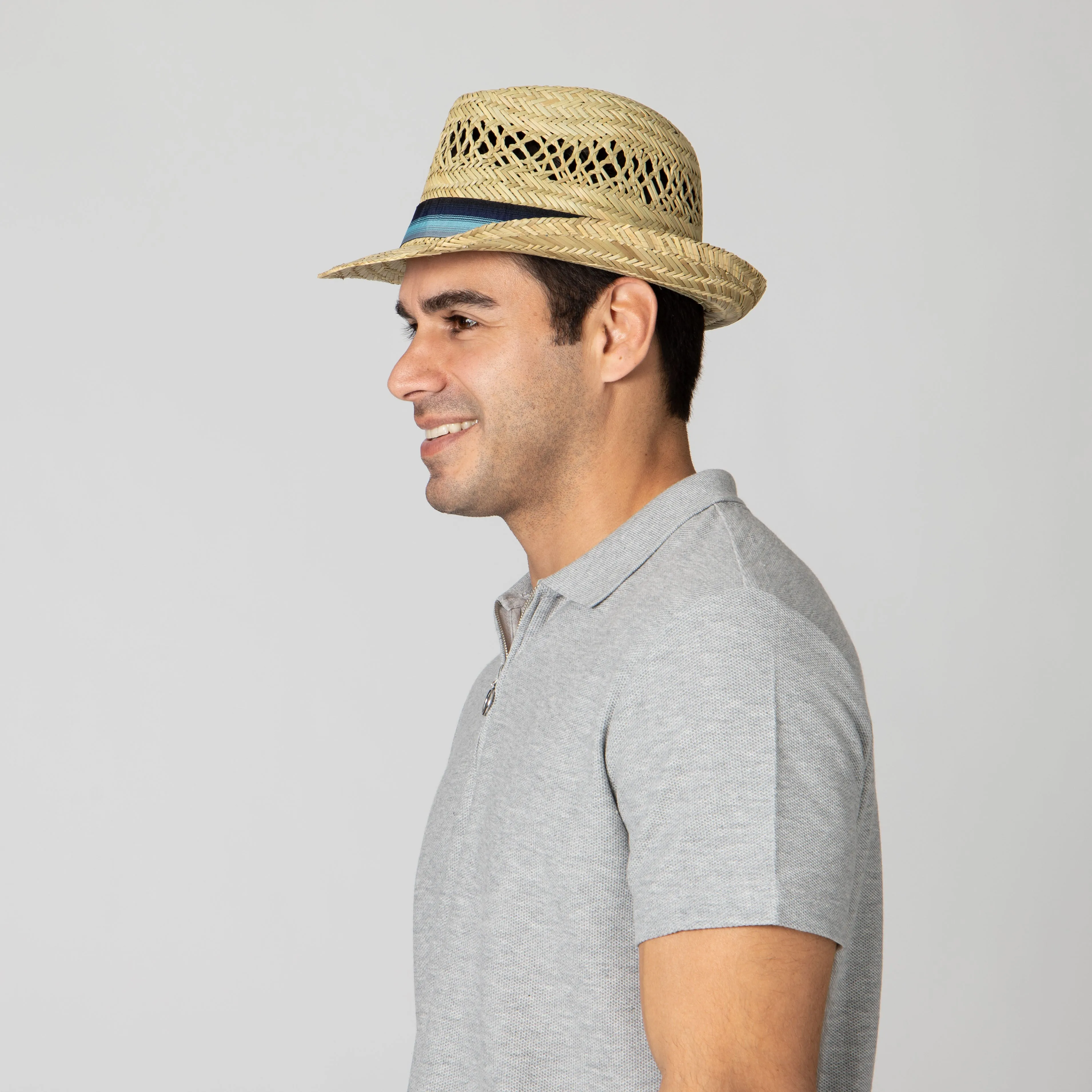 Mens Seagrass Fedora With Multi Color Inset