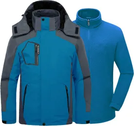 Mens Winter Skiing Jacket 3 in 1 Waterproof Warm Snow Fleece Lining Coat Hooded Windproof Jacket S-6XL