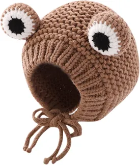 MINGSEECESS Kids Knitted Beanie Hat Cute Frog Cartoon Winter Warmer Cap with Big Eyes for Baby Boys Girls